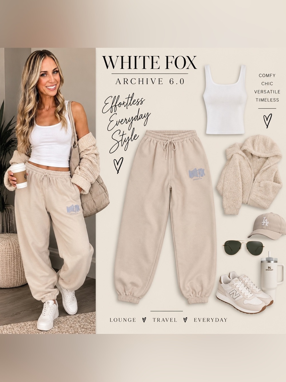 White Fox Archive 6.0 Oversized Jogger Sweatpants Cream Beige XS‎